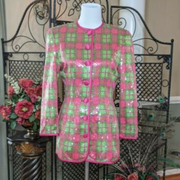AJ Bari Silk Chiffon Sequin Vintage Blazer - Picture 2 of 8